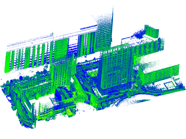 图4 建筑和室内停车场区域的预建高精点云地图